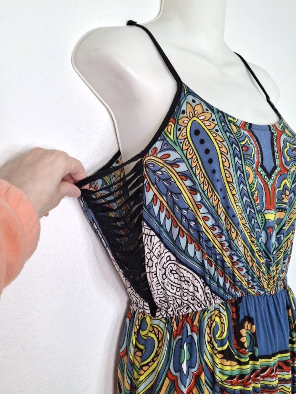 Angie Maxi Dress Sz M Strappy Colorful Boho Festival Sundress Hippie - Picture 5 of 13